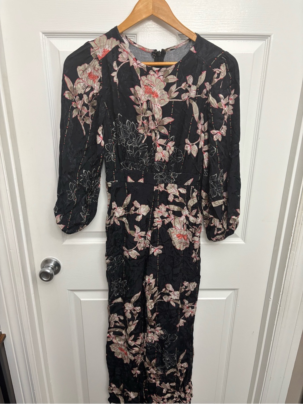 Harlyn Black Floral Long-Sleeve Jumpsuit with Pink and Cream Print